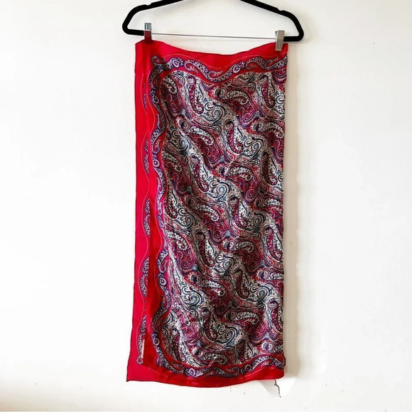 Vintage Van Horn Silk Square Scarf Large Twilly Rolled Hems Head Wrap Europe Red - Picture 2 of 6
